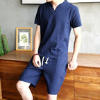 Short Sleeve Pullover Button SummerSuit