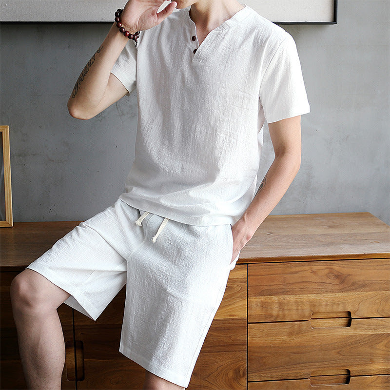 Short Sleeve Pullover Button SummerSuit