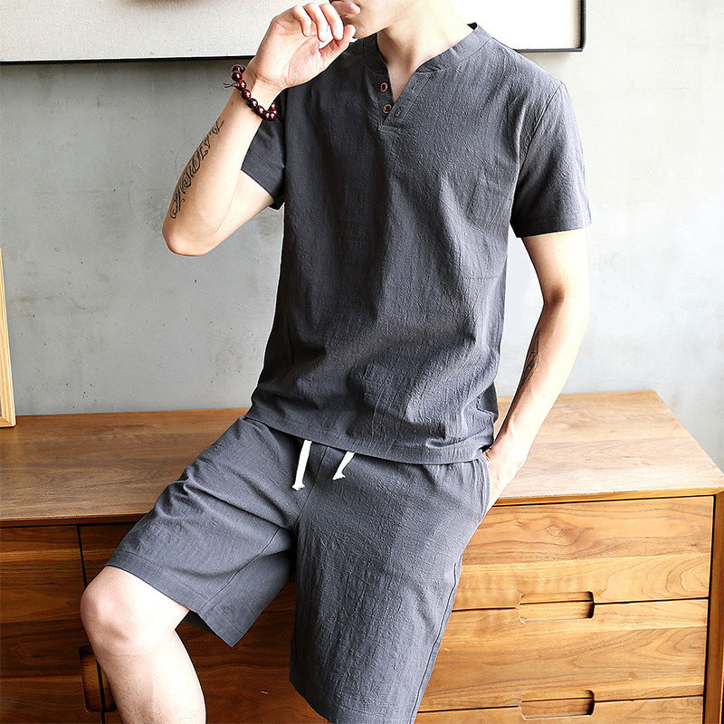 Short Sleeve Pullover Button SummerSuit