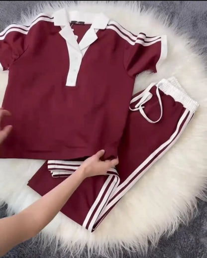 Contrast Collar Style Western 2-Pcs Summer Dry-Fit Tracksuit For Her. WSTS-01