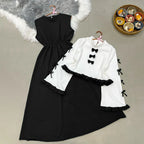 Classic Wine Maxi Dress with Bow Shrug
