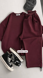 Round Neck Style Short Sleeve 2-Pcs Summer Tracksuit For Her CWTS-02
