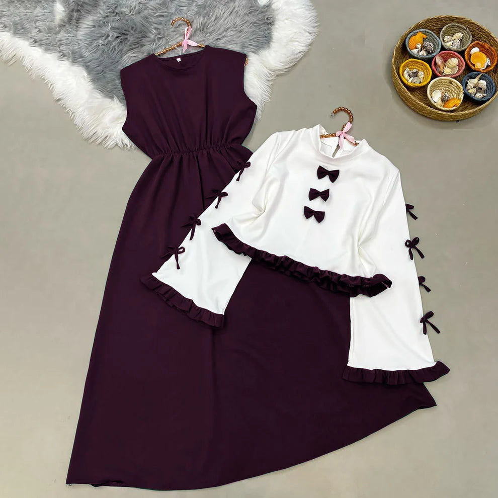 Classic Wine Maxi Dress with Bow Shrug