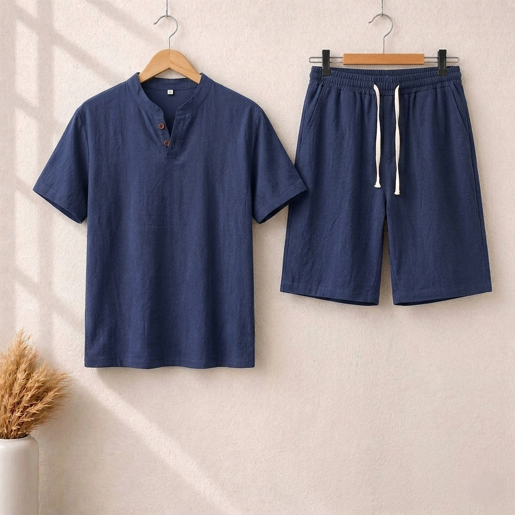Short Sleeve Pullover Button SummerSuit.