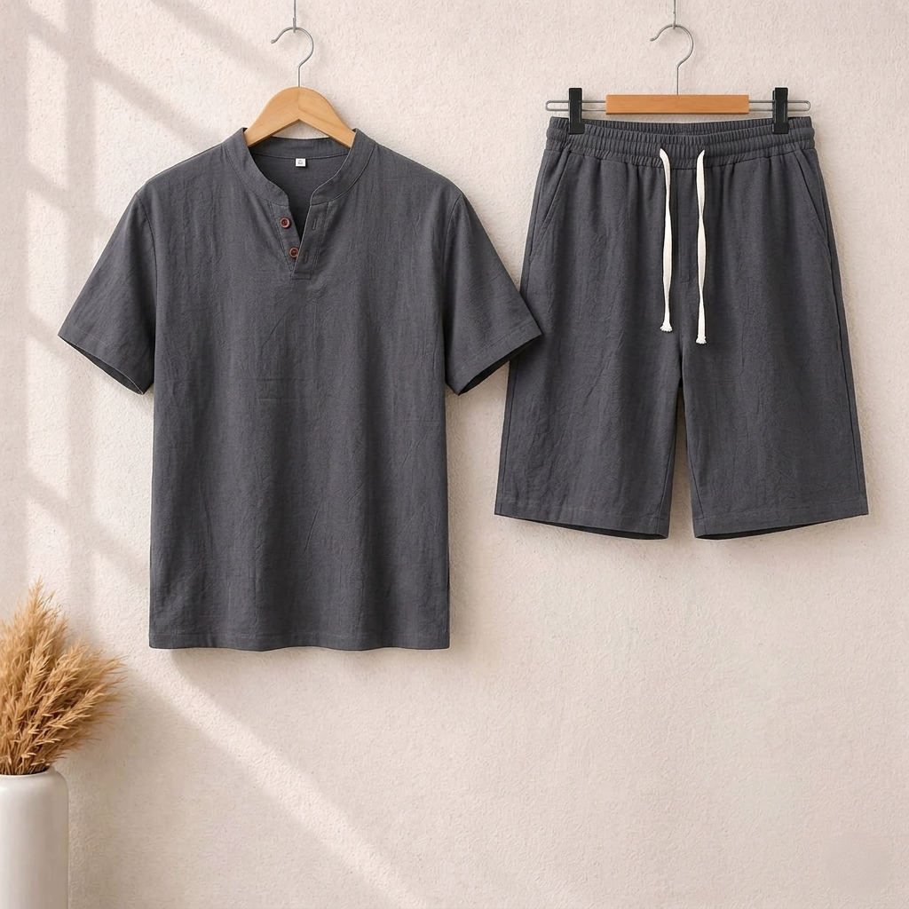 Short Sleeve Pullover Button SummerSuit.