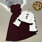 Classic Wine Maxi Dress with Bow Shrug