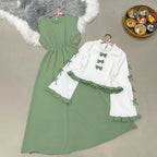 Classic Wine Maxi Dress with Bow Shrug