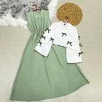 Classic Wine Maxi Dress with Ribbon Shrug