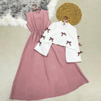 Classic Wine Maxi Dress with Ribbon Shrug