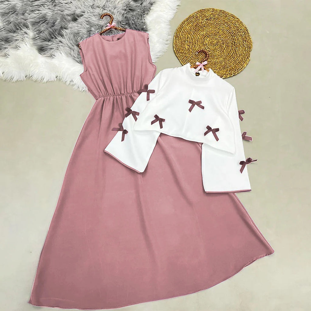 Classic Wine Maxi Dress with Ribbon Shrug
