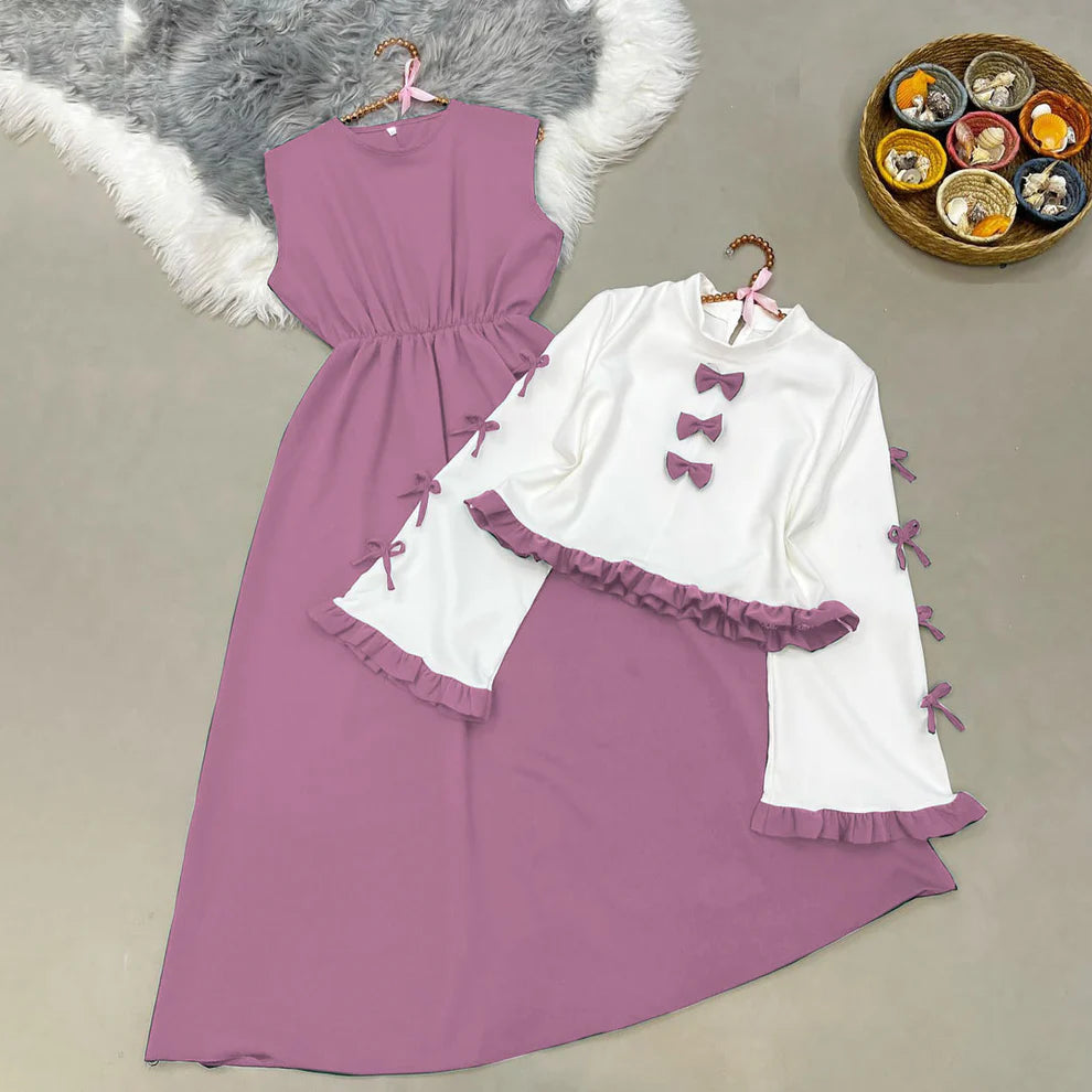 Classic Wine Maxi Dress with Bow Shrug