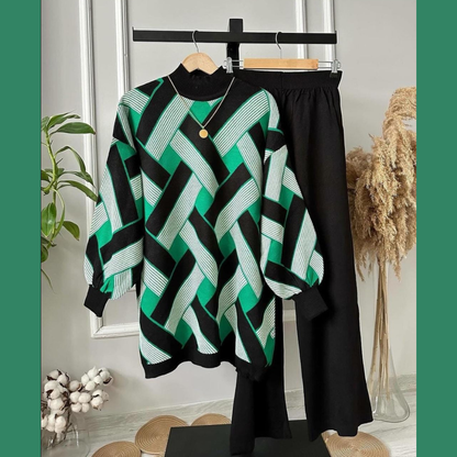 Geometric Premium Quality Winter 2-Pcs Co-Ord Set. CWTS-41