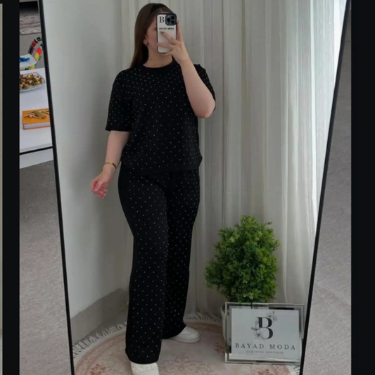 Glitter Print Women 2 Piece Summer Dryfit Tracksuit For Her