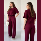 Round Neck Style Short Sleeve 2-Pcs Summer Tracksuit For Her CWTS-02