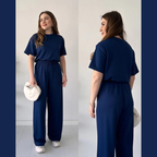 Round Neck Style Short Sleeve 2-Pcs Summer Tracksuit For Her CWTS-02