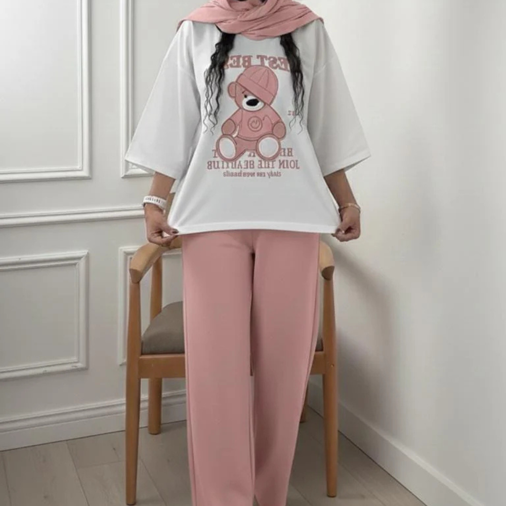 Teddy Bear Western Style 2-Pcs Summer Tracksuit For Her MWTS-31