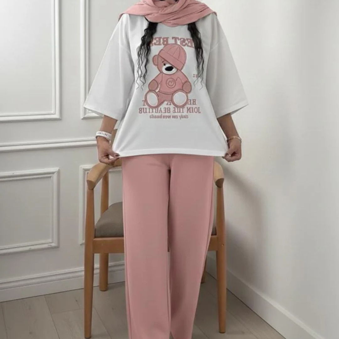 Teddy Bear Western Style 2-Pcs Summer Tracksuit For Her MWTS-31