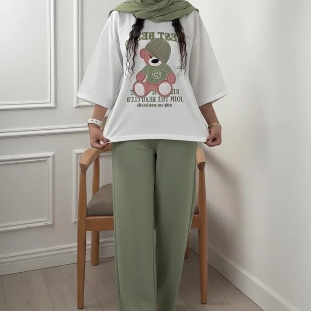 Teddy Bear Western Style 2-Pcs Summer Tracksuit For Her MWTS-31