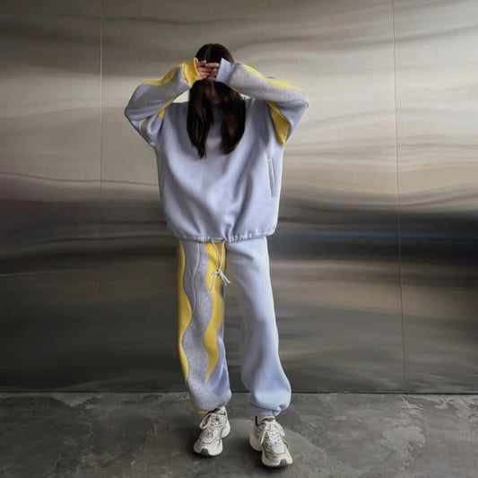 Yellow Panel Style Casual Winter CoOrd Set