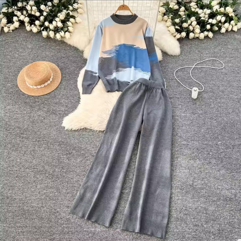 Trendy Sky Print Casual Winter Tracksuit