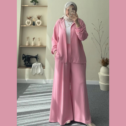 Wide-Leg Bottom Over Size Style Premium Quality Winter 2-Pcs Tracksuit. CWTS-39