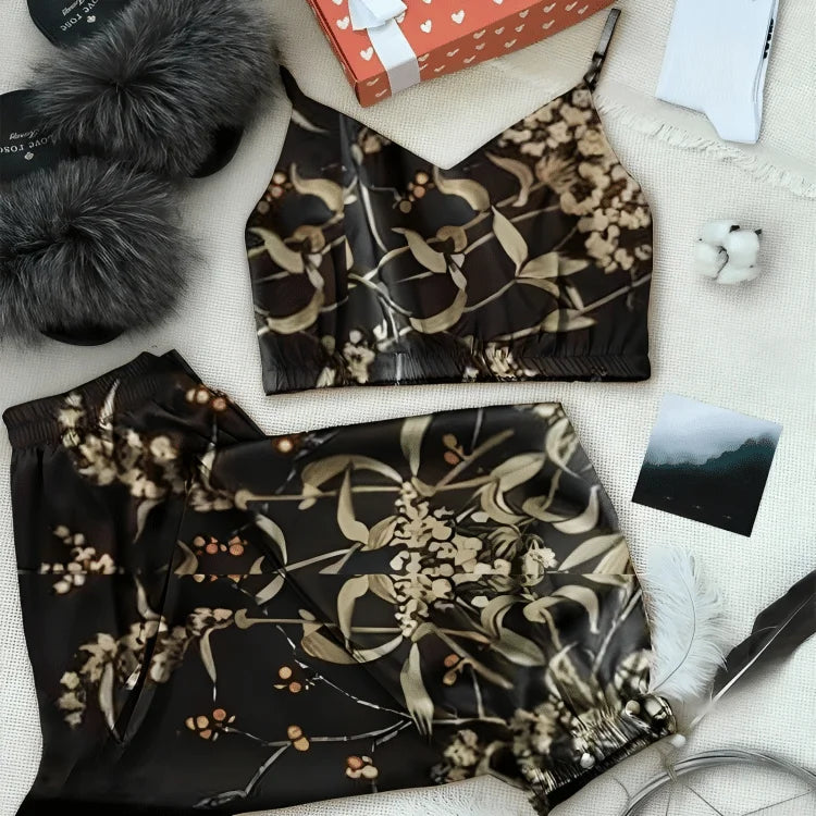 Leaf Print Autumn Two Piece Set Top and Long Pants