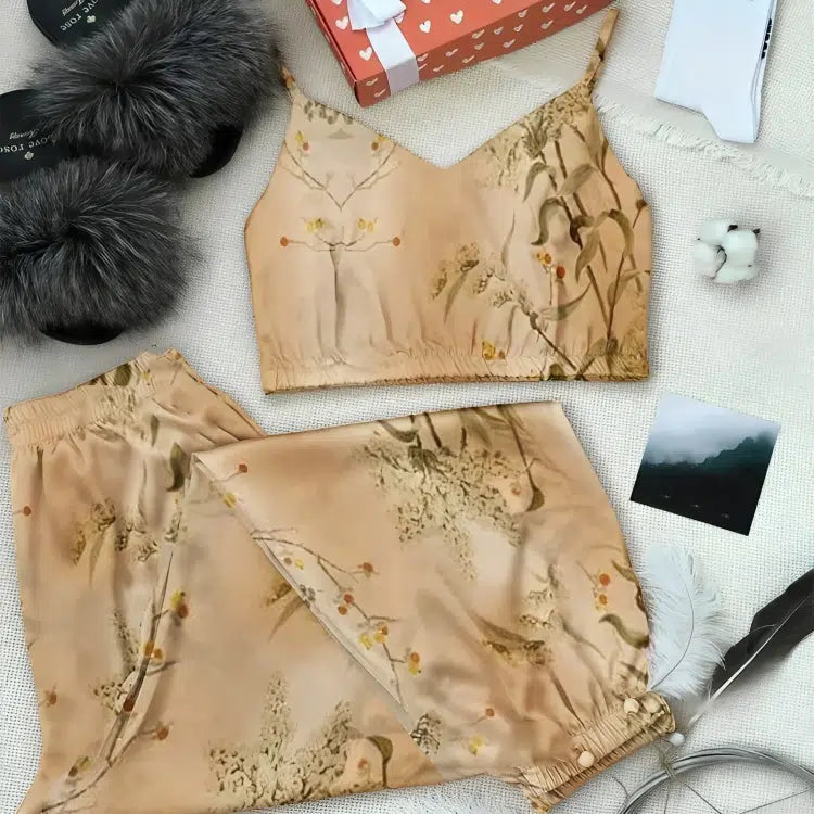 Leaf Print Autumn Two Piece Set Top and Long Pants