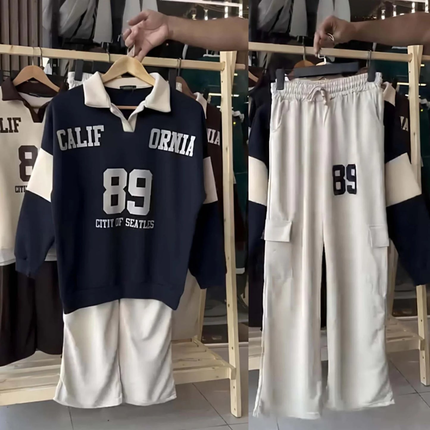 Cali-89 Collar Cargo Style 2-Pcs Winter Tracksuit For Her. WWTS-45