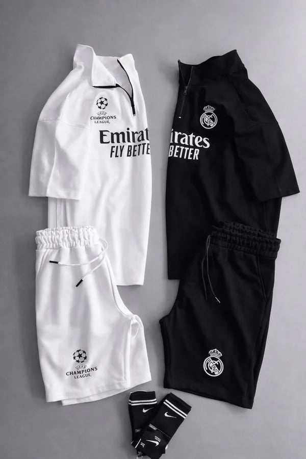 MENS  FOOTBALL INSPIRED SET – SLIM FIT HALF ZIP & SHORTS  MMSS-16