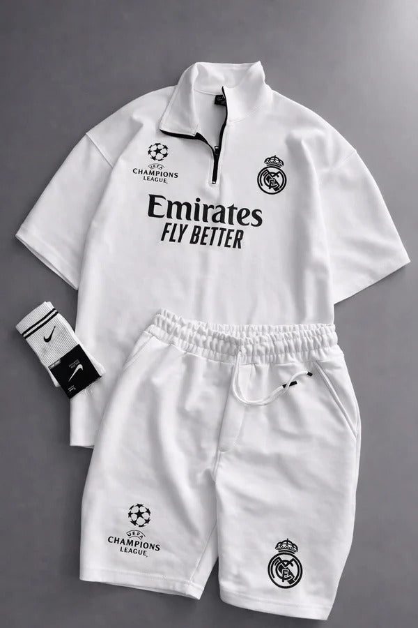 MENS  FOOTBALL INSPIRED SET – SLIM FIT HALF ZIP & SHORTS  MMSS-16
