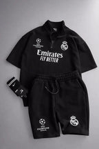 MENS  FOOTBALL INSPIRED SET – SLIM FIT HALF ZIP & SHORTS  MMSS-16