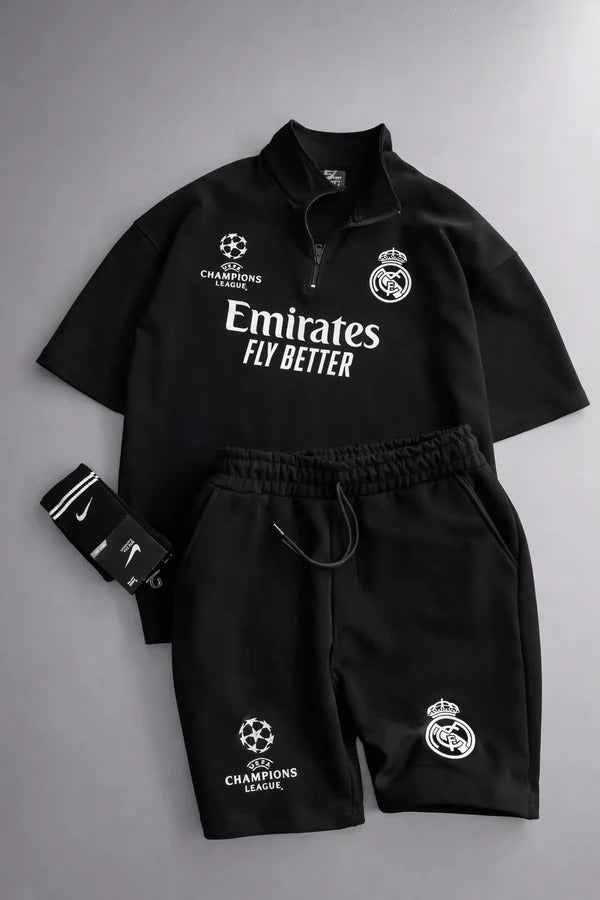 MENS  FOOTBALL INSPIRED SET – SLIM FIT HALF ZIP & SHORTS  MMSS-16