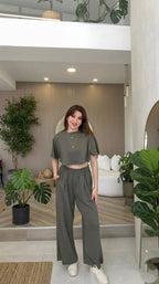 Women Oversized Crop T-Shirt & Wide-Leg Lounge Pants Co-Ord Set MWTS-39