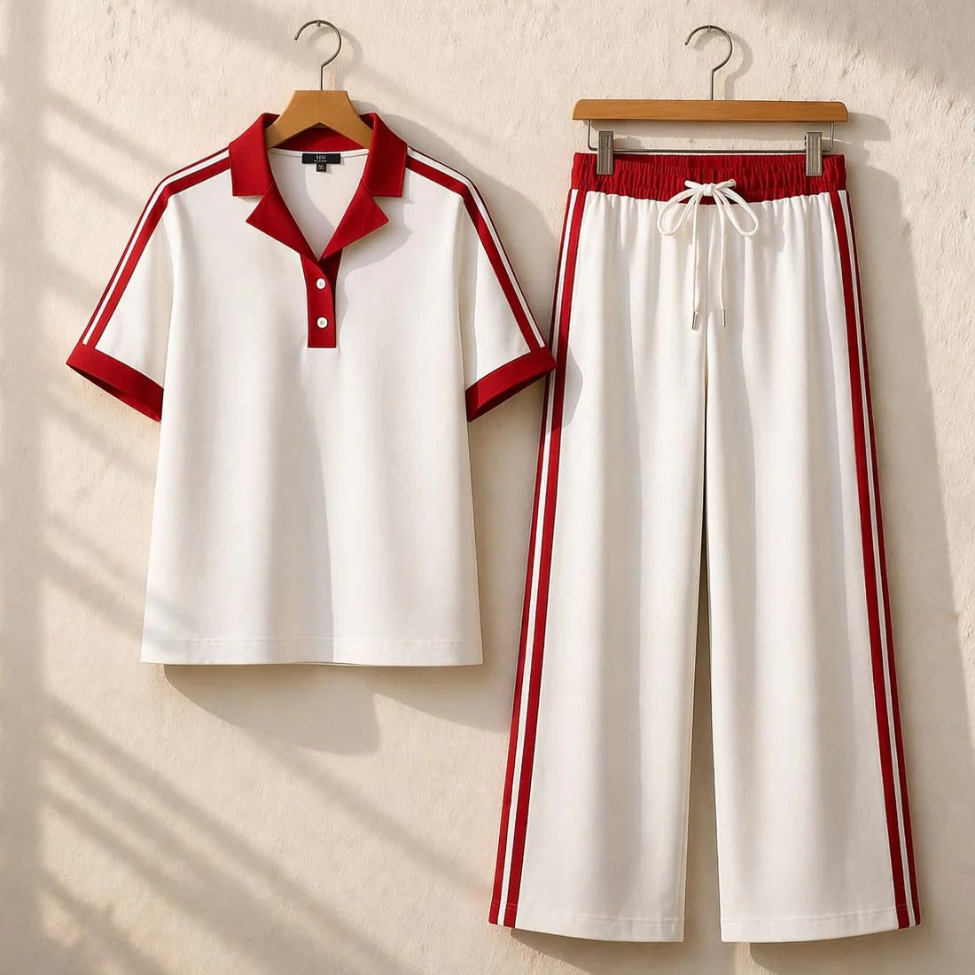 Contrast Collar Style Western 2-Pcs Summer Dry-Fit Tracksuit For Her.