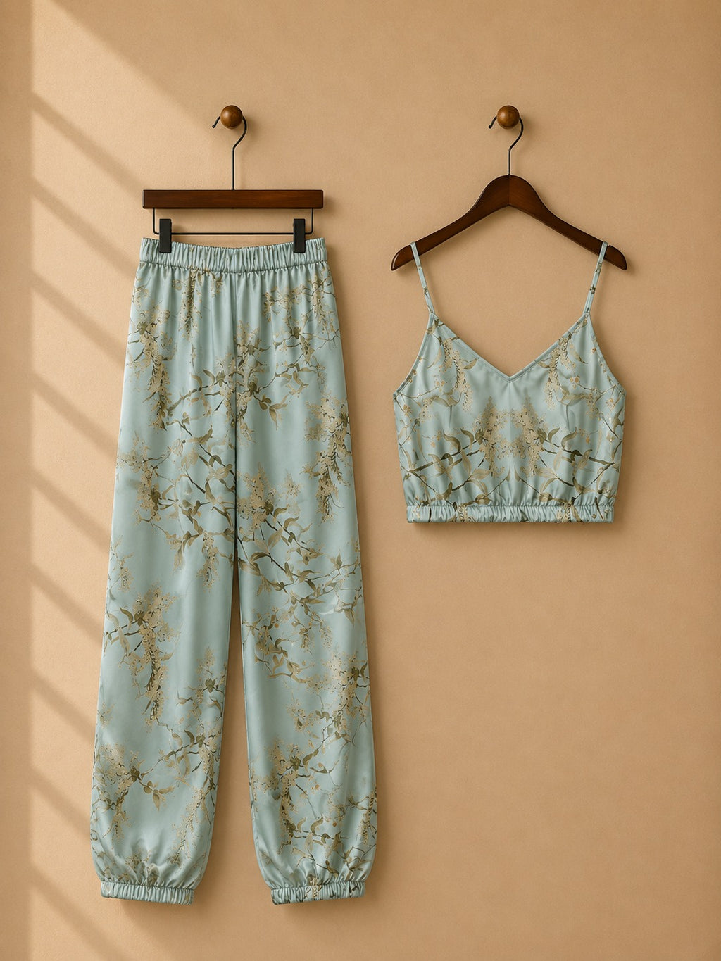 Leaf Print Autumn Two Piece Set Top and Long Pants.