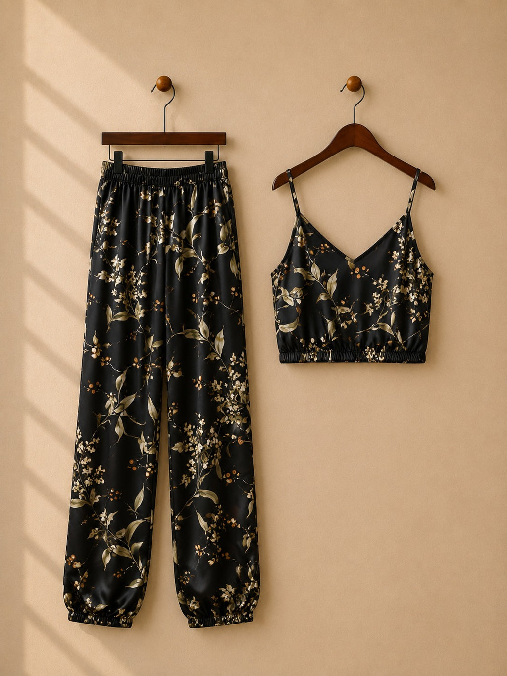 Leaf Print Autumn Two Piece Set Top and Long Pants.