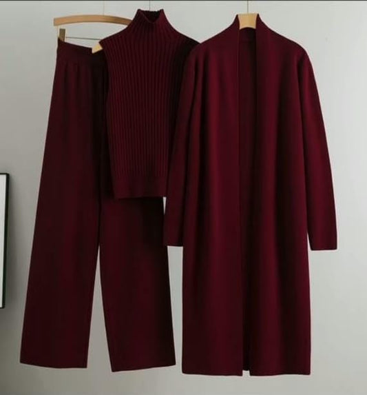 Long Gown Style 3-Pcs Winter Co-Ord Suit. WWTS-13