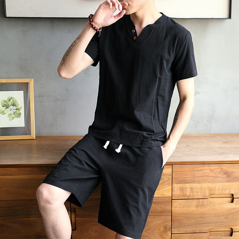 Short Sleeve Pullover Button SummerSuit