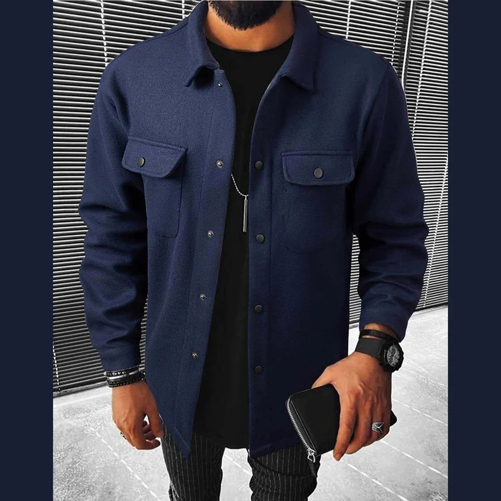 Zayra Double Pocket Collar Style Casual Fleece Winter Button Jacket D-3.