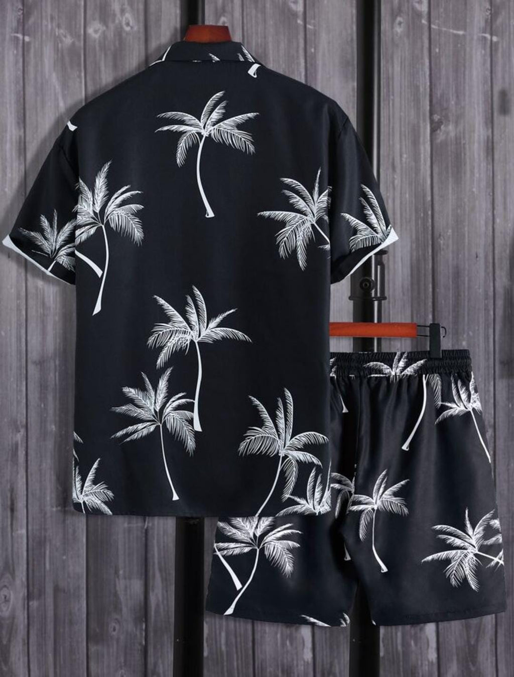 Men’s Coconut Trees Print Shirt Shorts Set Trendy Casual 2 Pcs Outfits